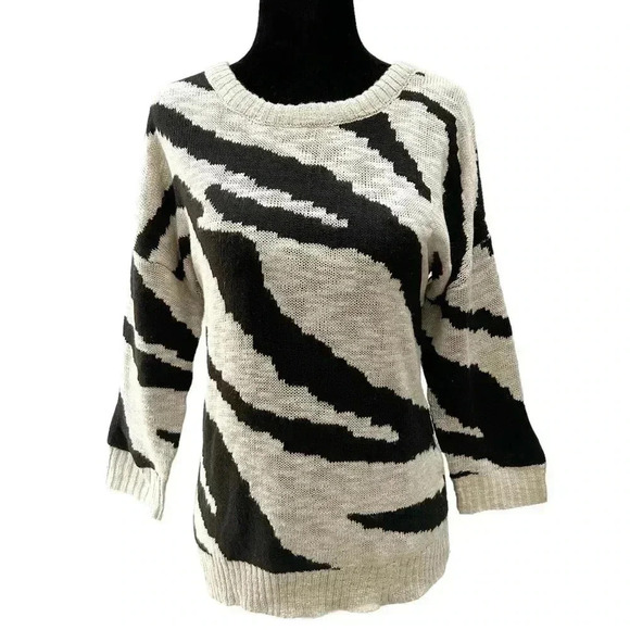 Ricki’s Sweater Crewneck Pullover Zebra Print Intarsia Knit Cream Black Size XS - Picture 1 of 16